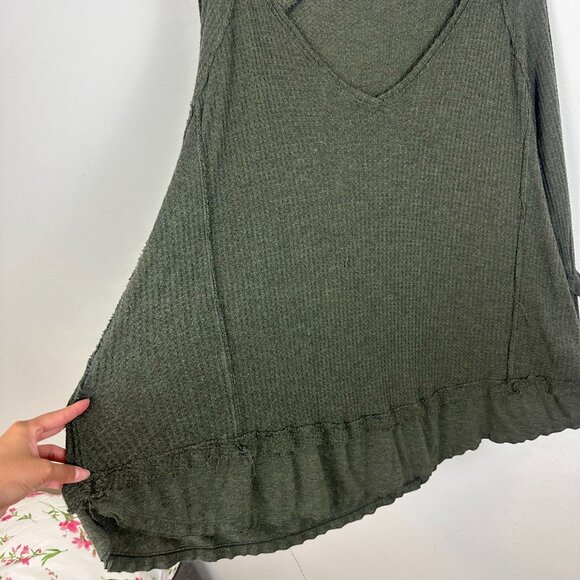 We the Free Green Ribbed Tunic Blouse L Soft Stretch Minimalist Oversized - Picture 5 of 10